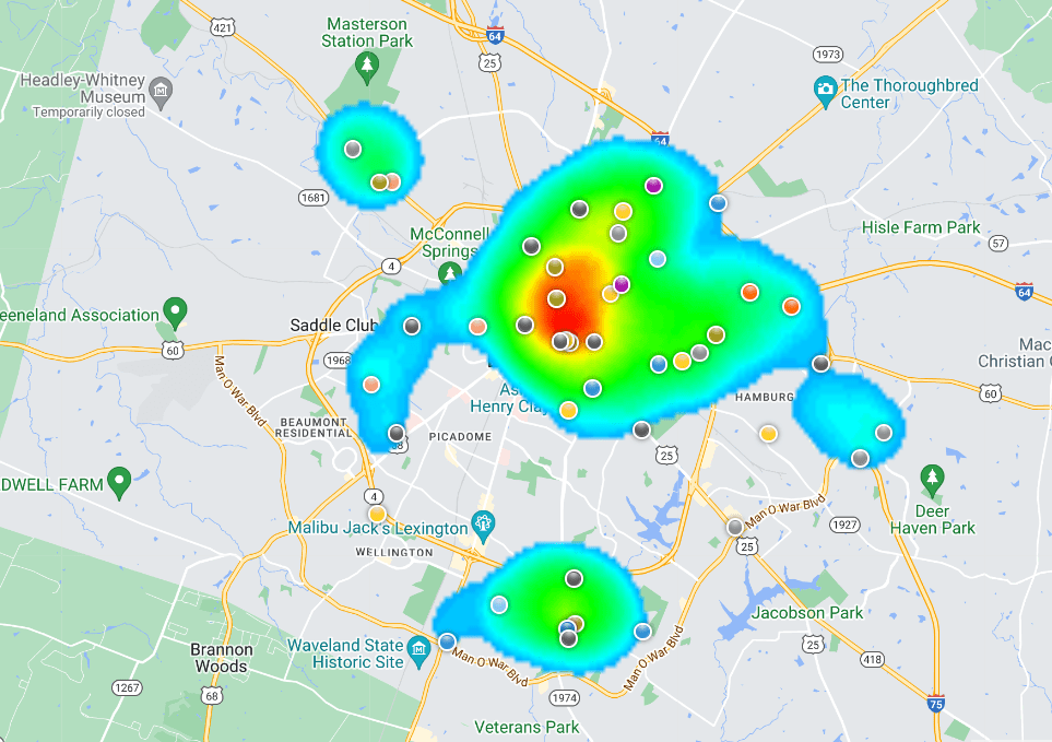 7/31/22 Lexington Crime Heat Map