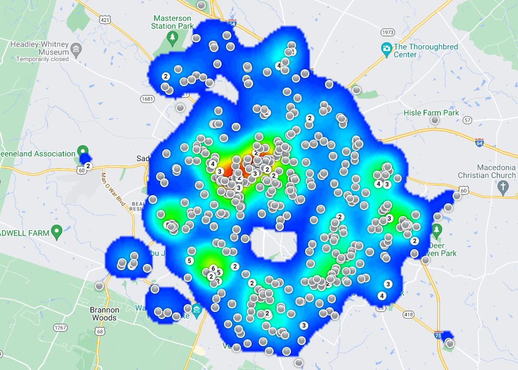 Crime Heat Map: Burglaries from motor vehicles in Lexington