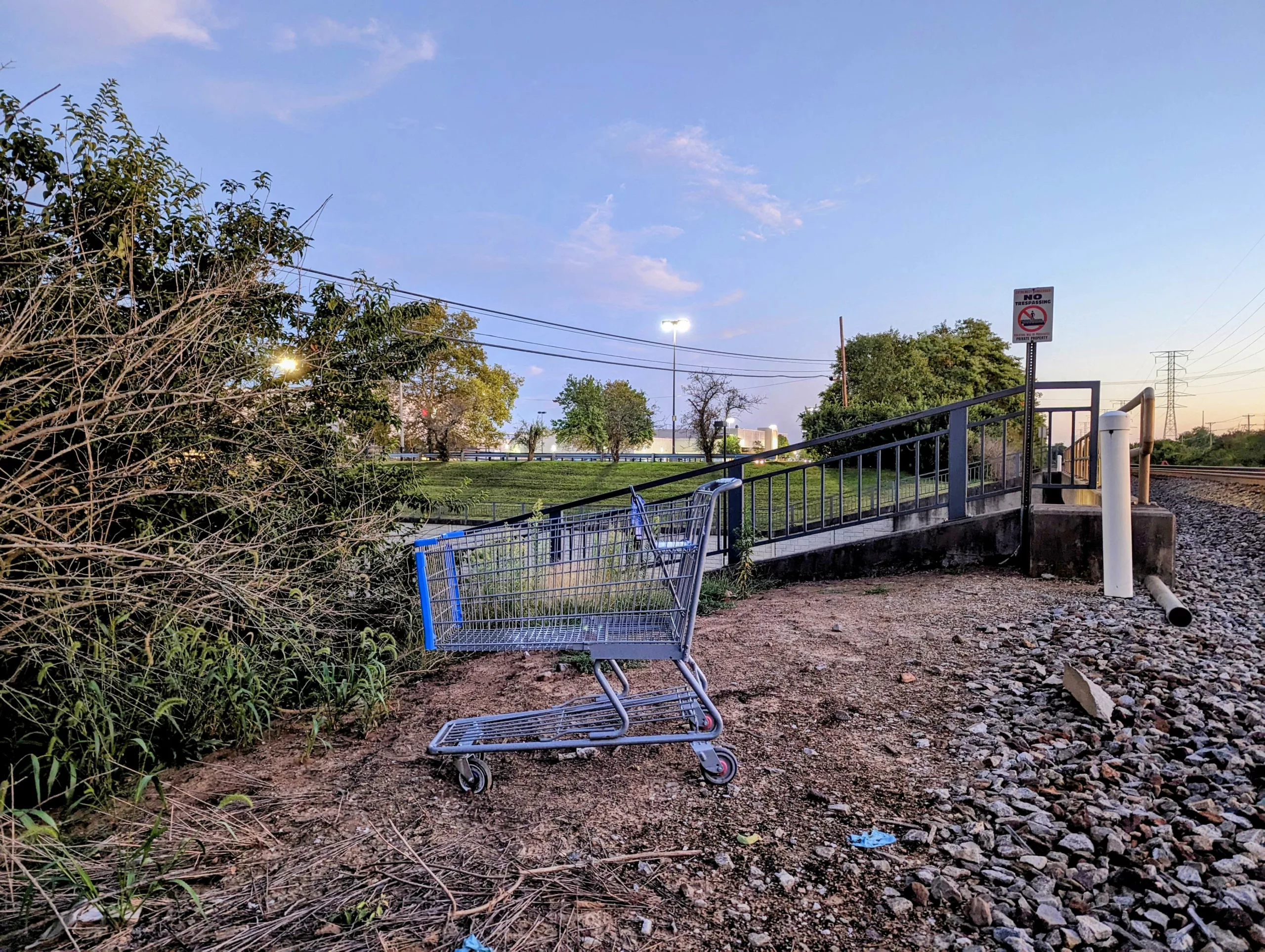 A shopping cart sits "across the tracks" from Fayette Mall. (The Lexington Times)