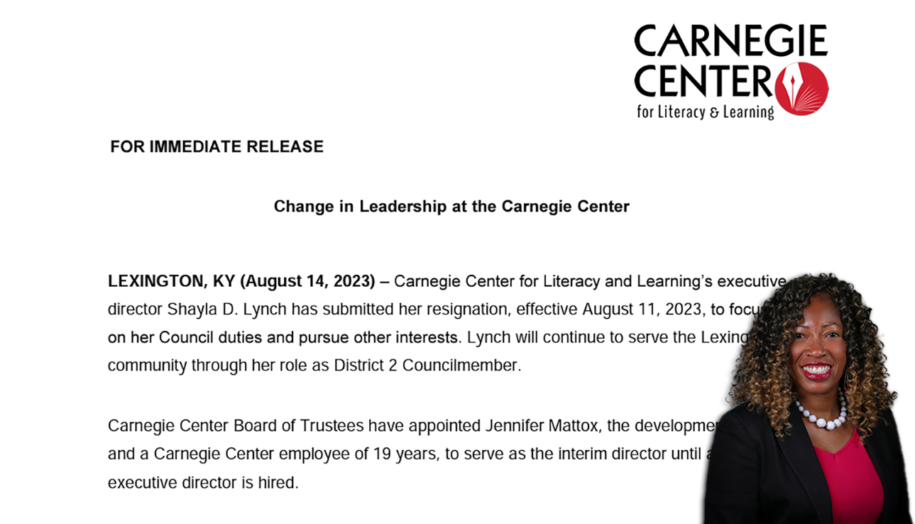 Carnegie Center announces abrupt resignation of its executive director, city councilmember Shayla D. Lynch, J.D.