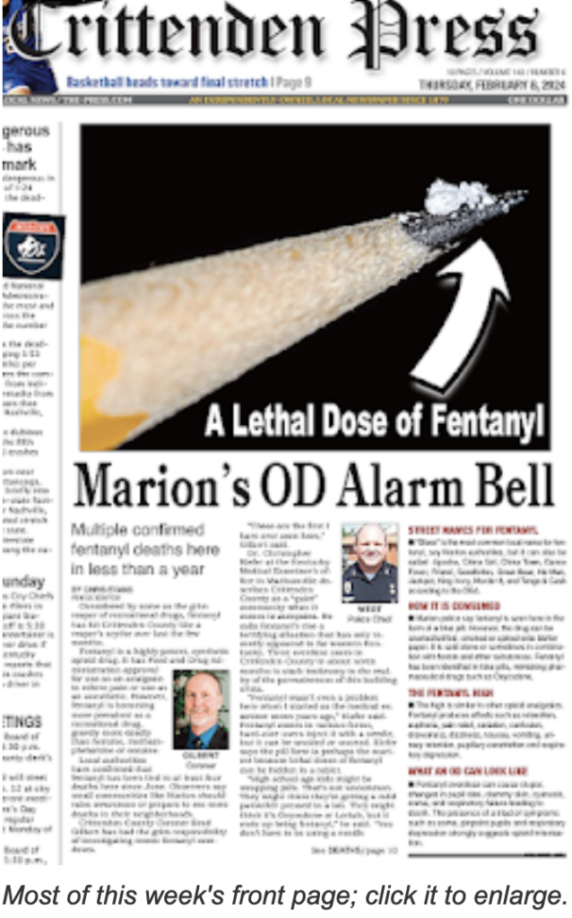 After at least 3 deaths in 7 months, weekly in small Western Ky. county alerts its readers to the dangers and details of fentanyl