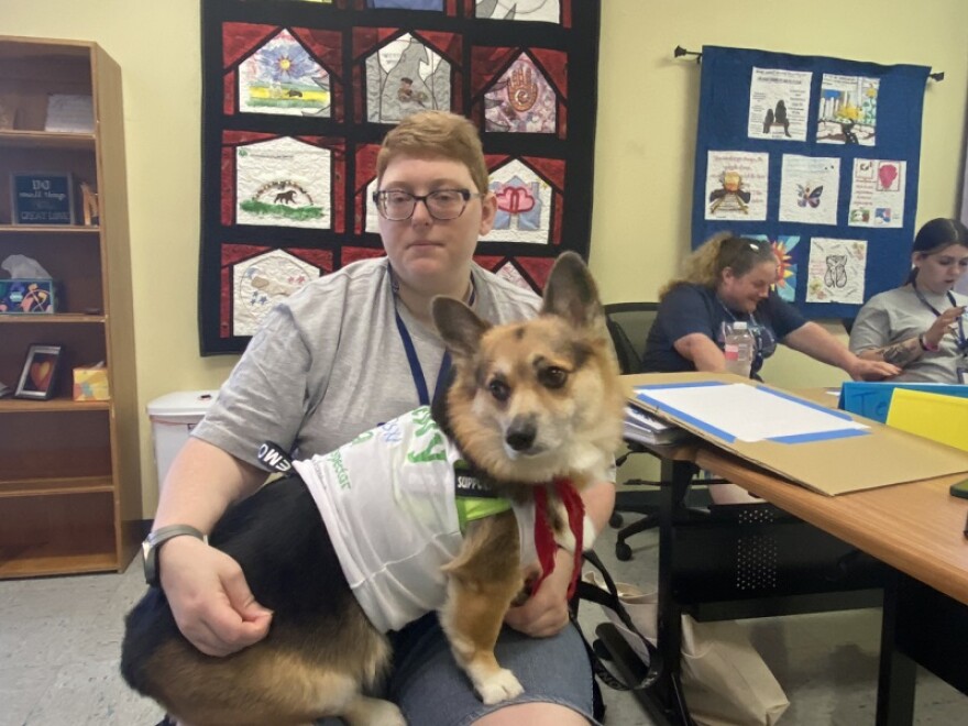 Class participant Katie Campbell brought her dog Chewie to the residential program for moral support.