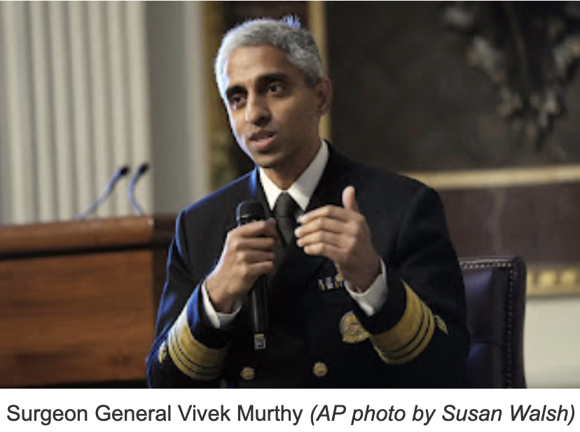 Surgeon general wants health warnings on social-media platforms, which he blames for mental illnesses among youth