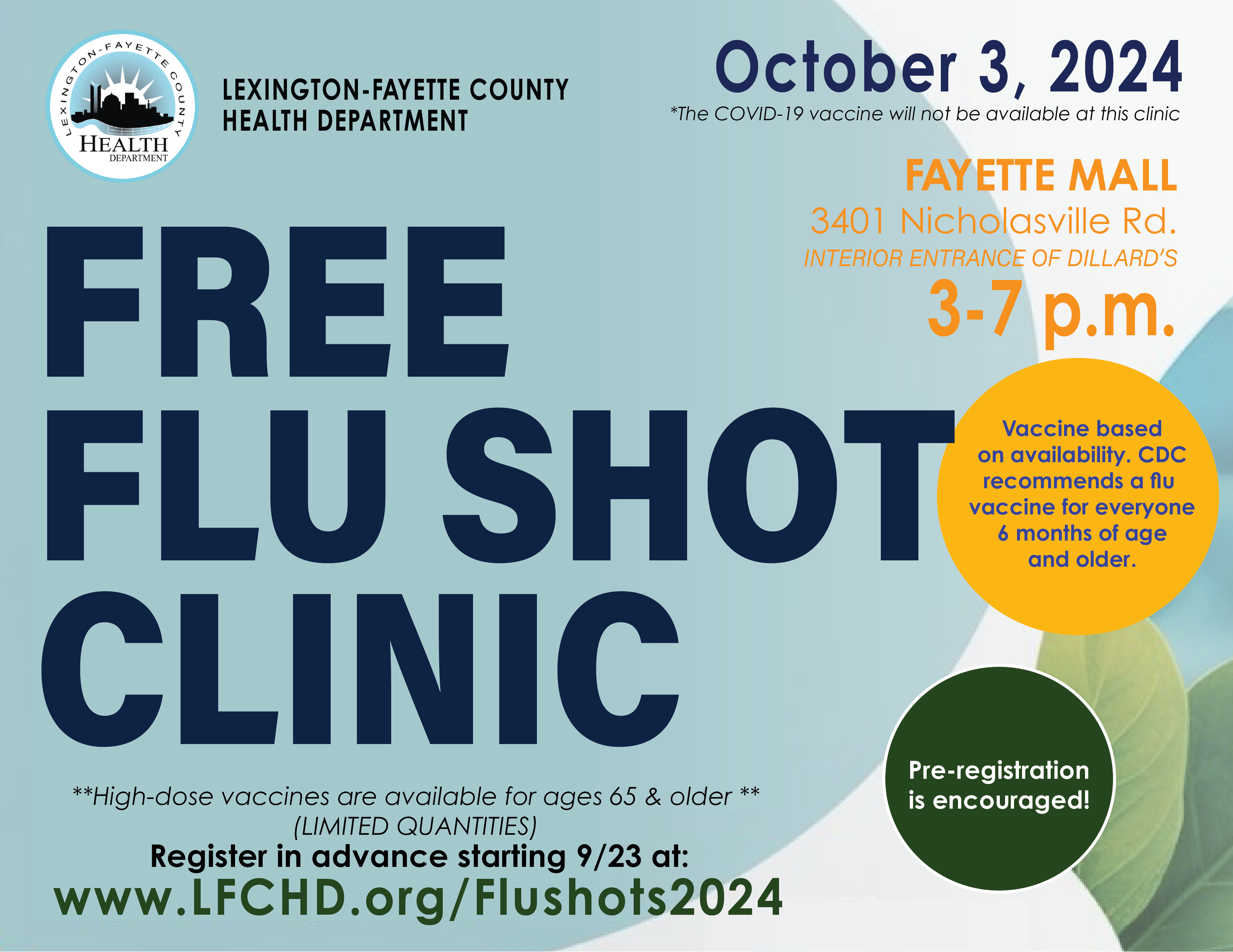 LFCHD to provide FREE flu shots Oct. 3 at Fayette Mall