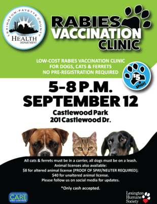 Low-cost rabies vaccination clinic to be held Sept. 12