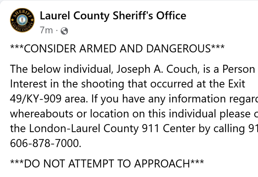 Active shooter situation unfolding in Laurel County, KY. I-75 shut down