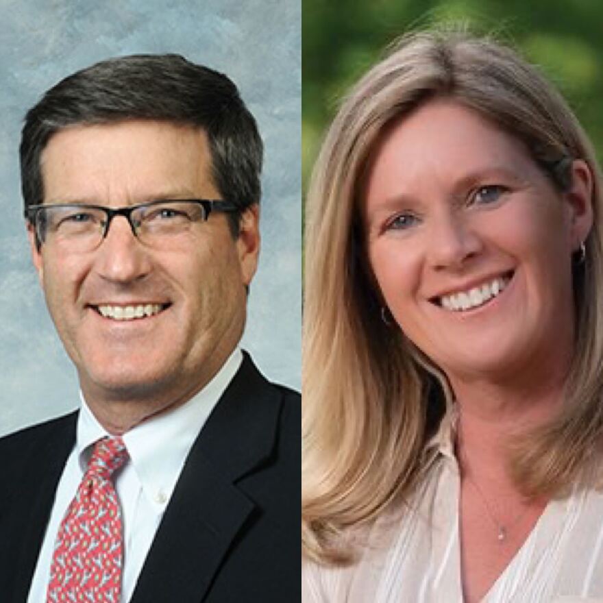 Republican state Rep. Ken Fleming (left) and Democratic candidate Kate Farrow (right), who are running against each other in House District 48 in Louisville.