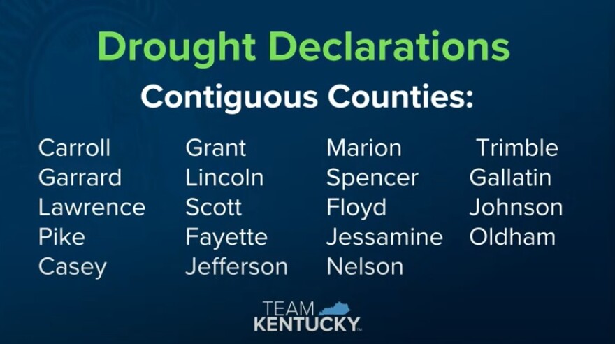 List of contiguous counties impacted by drought