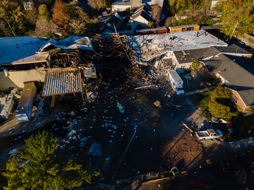 A aerial view of the explosion at the Givaudan Colour Sense plant in Louisville.