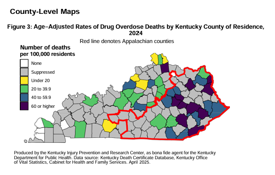 Kentucky overdose deaths declined by 30.2% in 2024