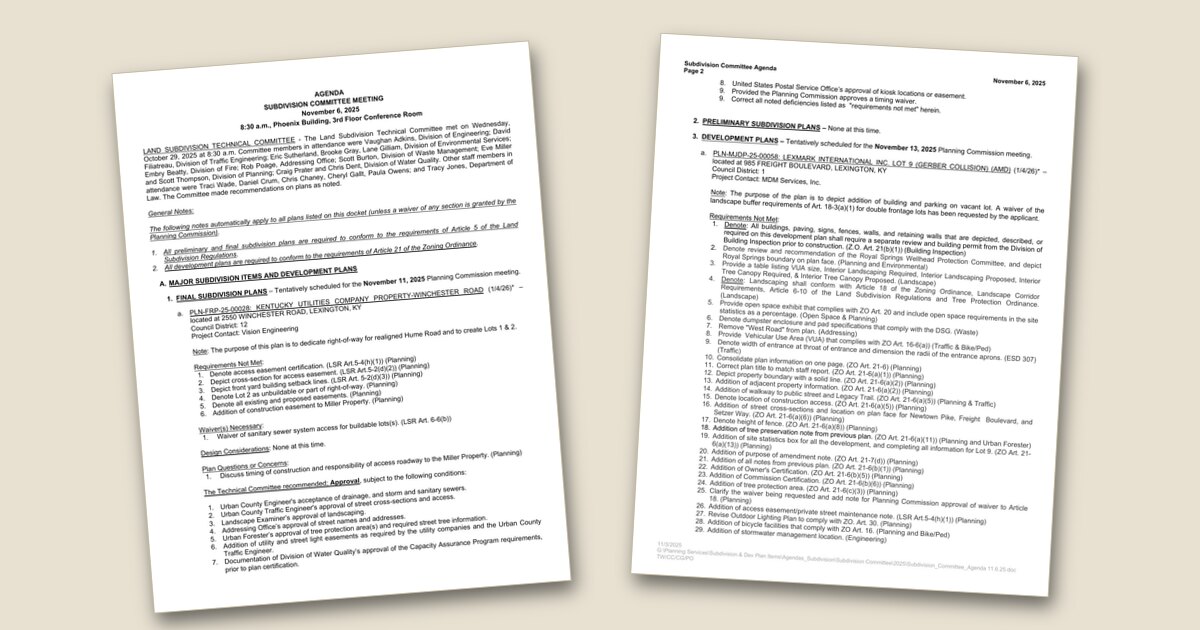 Cover page of the Planning Commission Subdivision (Sub) Committee – Nov 06, 2025 agenda PDF