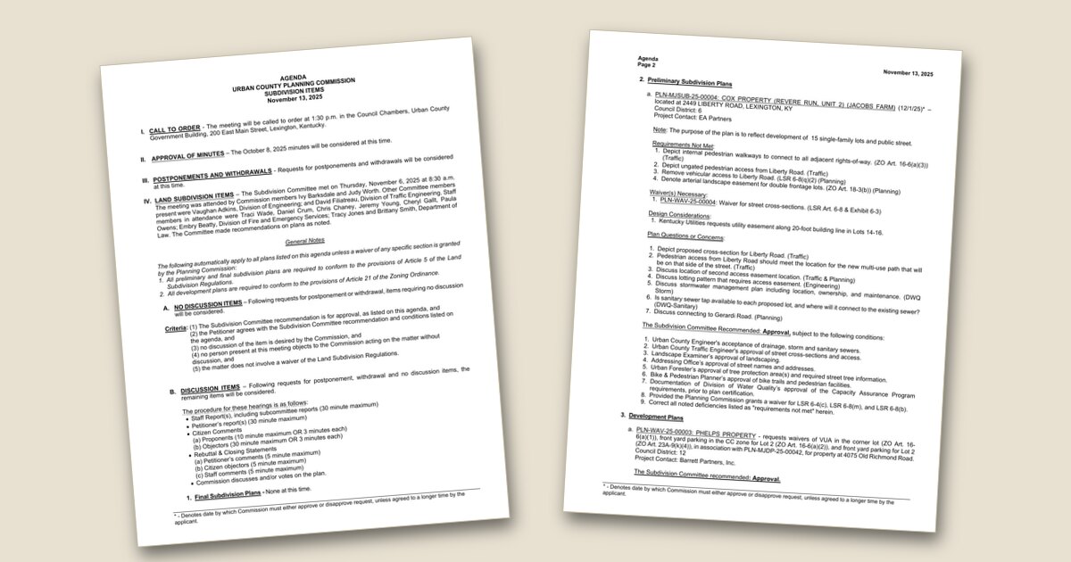 Cover page of the Planning Commission Subdivision Items – Nov 13, 2025 agenda PDF