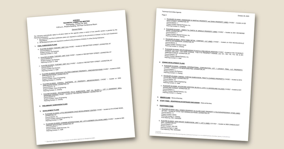 Cover page of the Technical Review Committee – Oct 29, 2025 agenda PDF