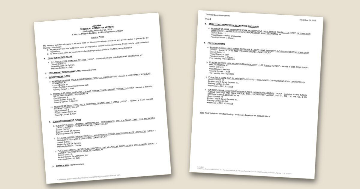 Cover page of the Technical Review Committee – Nov 26, 2025 agenda PDF