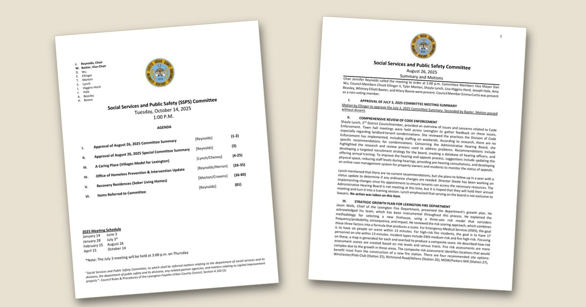 Cover page of the Social Services and Public Safety Committee – Oct 14, 2025 agenda PDF