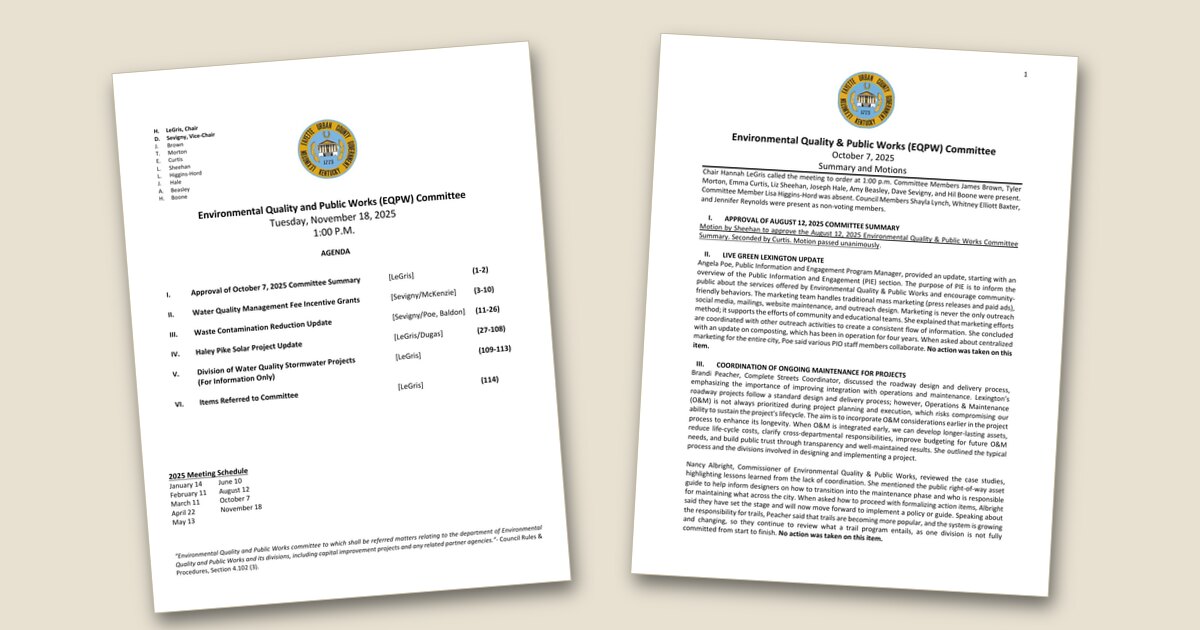 Cover page of the Environmental Quality & Public Works (EQPW) Committee – Nov 18, 2025 agenda PDF