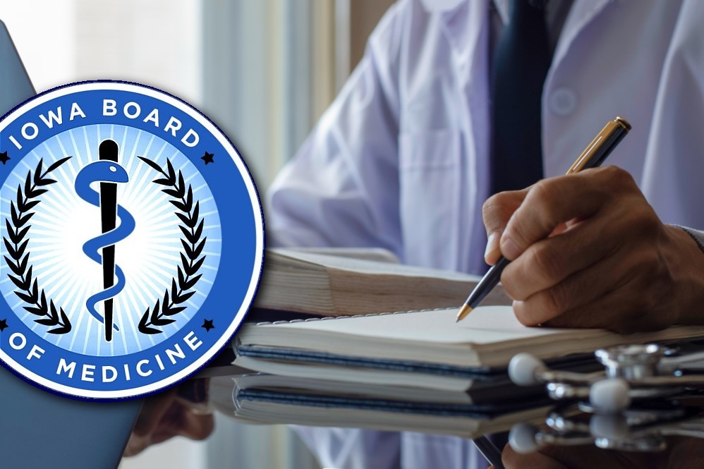 The Iowa Board of Medicine regulates the state's medical profession as part of the Iowa Department of Inspections, Appeals and Licensing. (Photo by Getty Images, board seal courtesy the State of Iowa)
