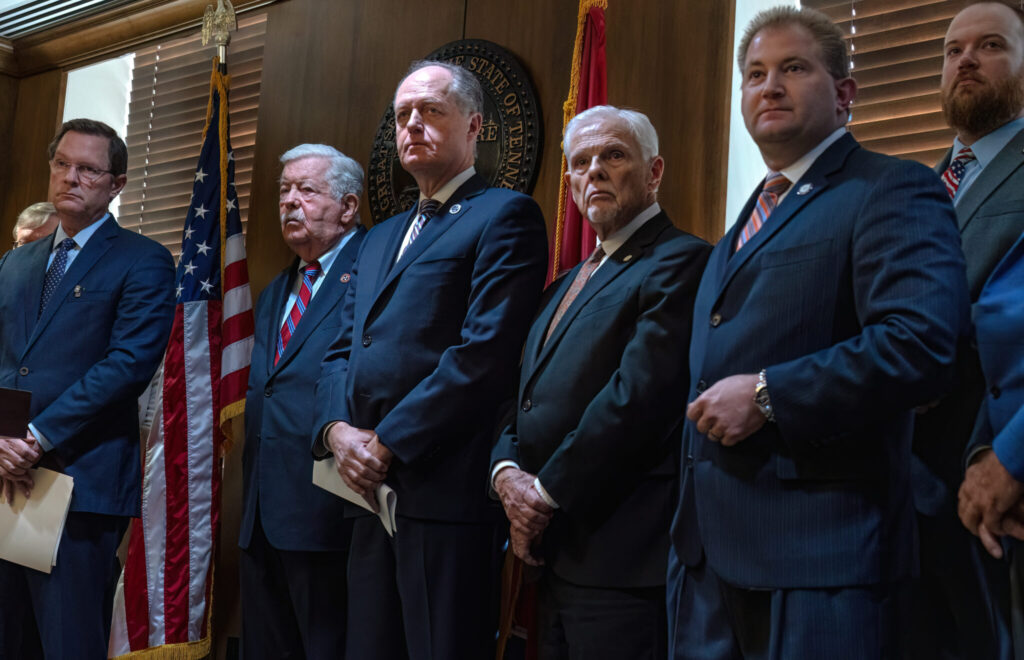 Tennessee Republican leaders unveil their &ldquo;Immigration 2026&rdquo; agenda at a news conference in January. Tennessee and other conservative states are mandating that state and local social service providers verify and report the immigration status of the people they serve &mdash; in some cases threatening stiff penalties for public employees who fail to comply. (Photo by John Partipilo/ Tennessee Lookout)