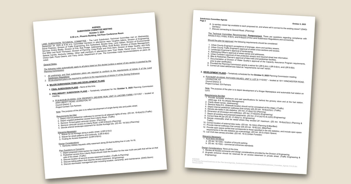 Cover page of the Planning Commission Subdivision (Sub) Committee – Oct 02, 2025 agenda PDF
