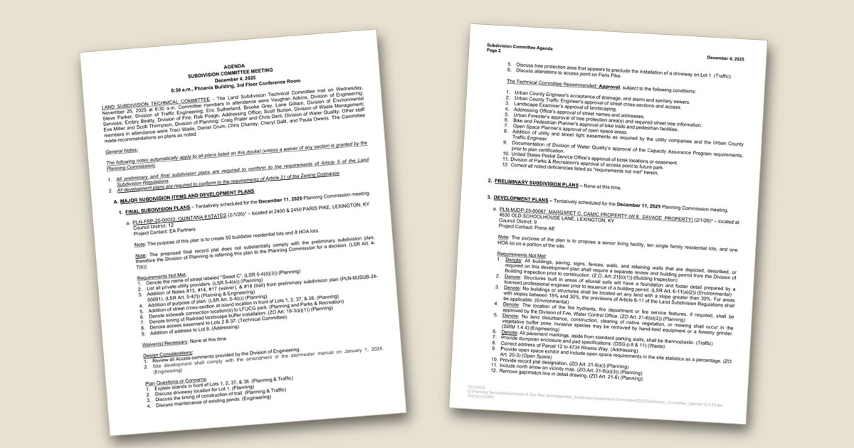 Cover page of the Planning Commission Subdivision (Sub) Committee – Dec 04, 2025 agenda PDF