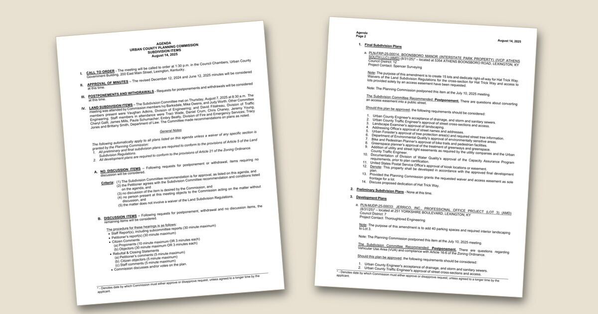 Cover page of the Planning Commission Subdivision Items – Aug 14, 2025 agenda PDF