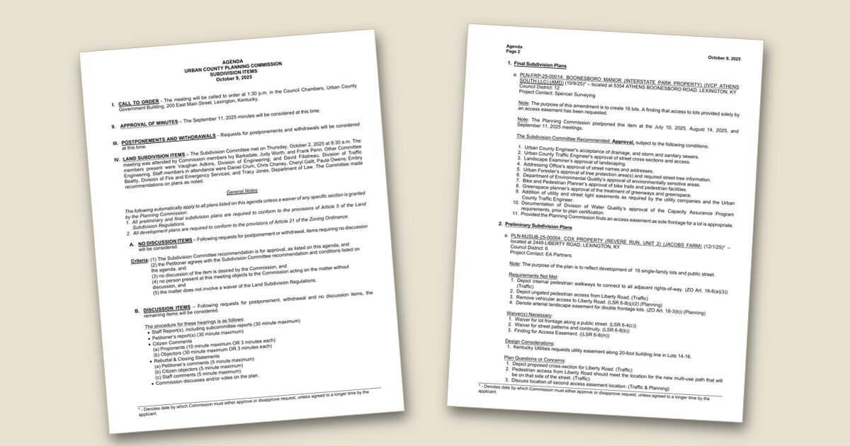 Cover page of the Planning Commission Subdivision Items – Oct 09, 2025 agenda PDF