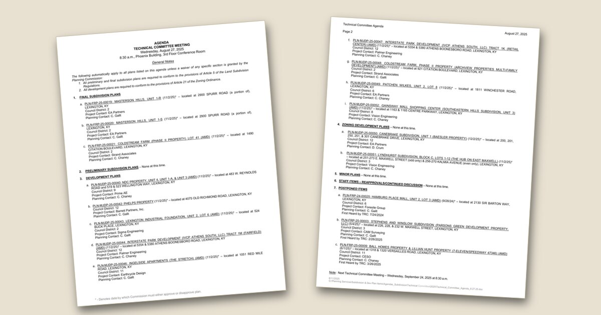 Cover page of the Technical Review Committee – Aug 27, 2025 agenda PDF