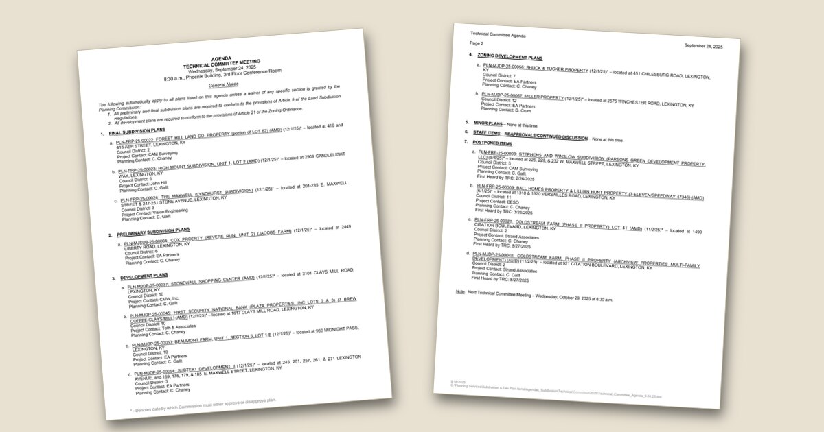 Cover page of the Technical Review Committee – Sep 24, 2025 agenda PDF