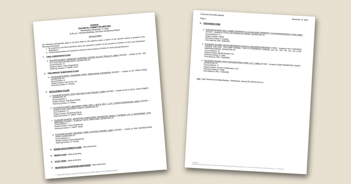 Cover page of the Technical Review Committee – Dec 17, 2025 agenda PDF