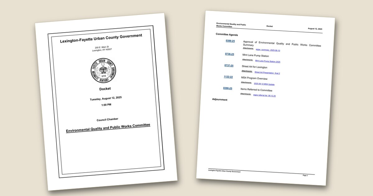 Cover page of the Environmental Quality and Public Works Committee – Aug 12, 2025 agenda PDF