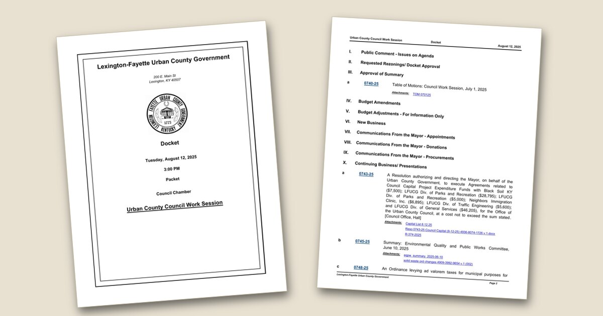 Cover page of the Council Work Session – Aug 12, 2025 agenda PDF