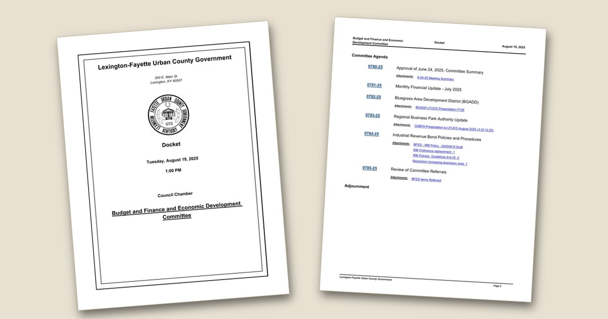 Cover page of the Budget and Finance and Economic Development Committee on 2025-08-19 1:00 PM – Aug 19, 2025 agenda PDF