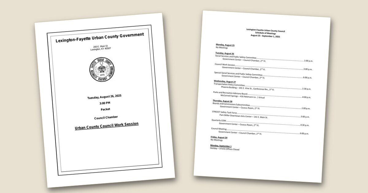 Cover page of the Council Work Session – Aug 26, 2025 agenda PDF