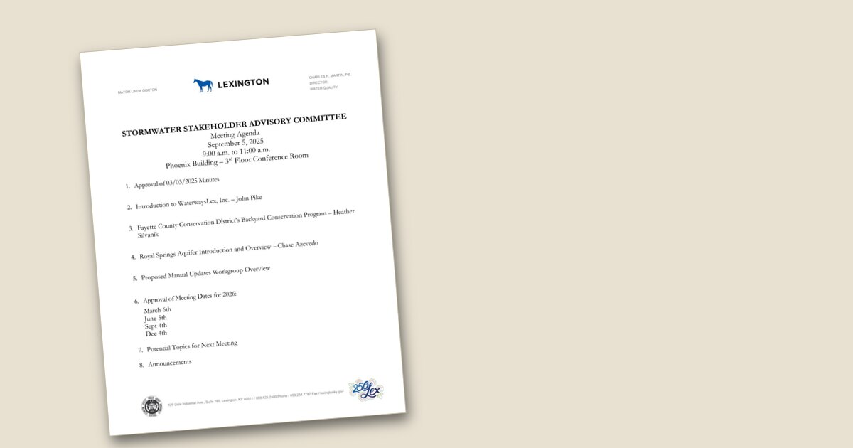 Cover page of the Stormwater Stakeholders Advisory Committee – Sep 05, 2025 agenda PDF