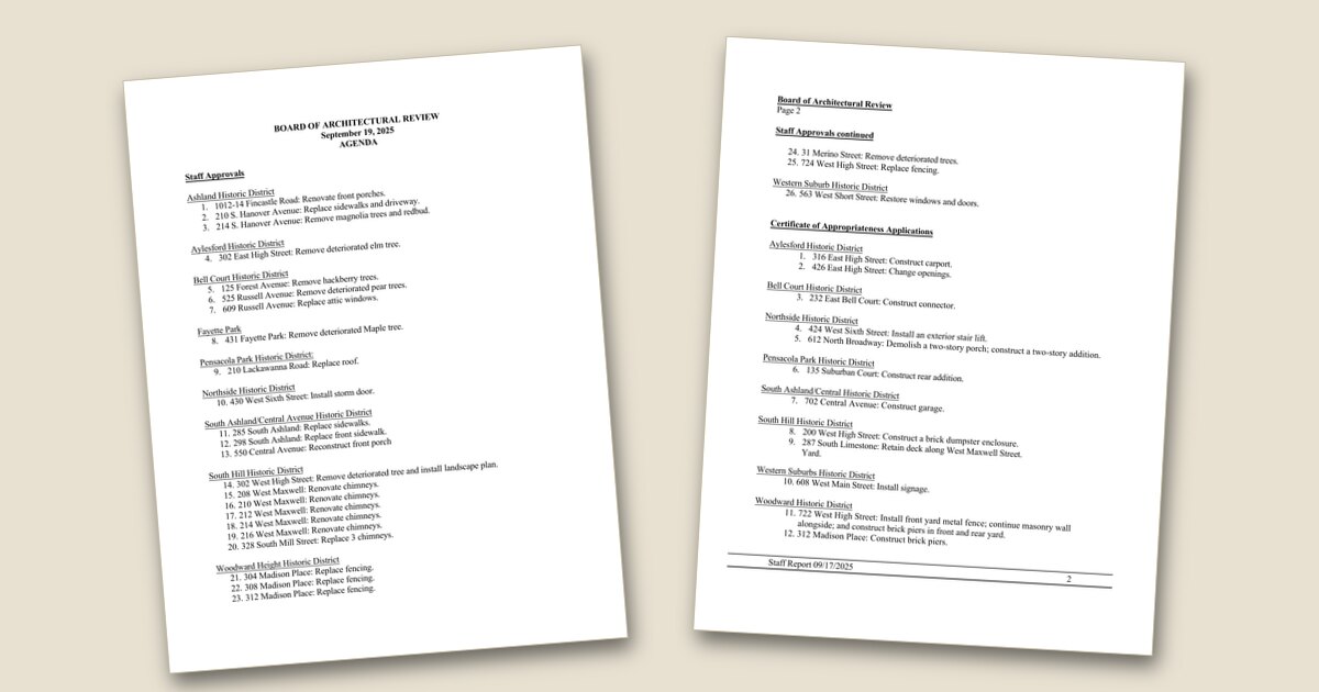 Cover page of the Board of Architectural Review – Sep 17, 2025 agenda PDF