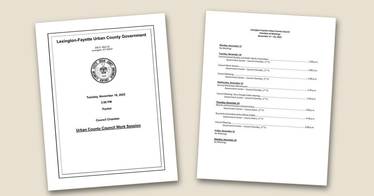 Cover page of the Council Work Session – Nov 18, 2025 agenda PDF