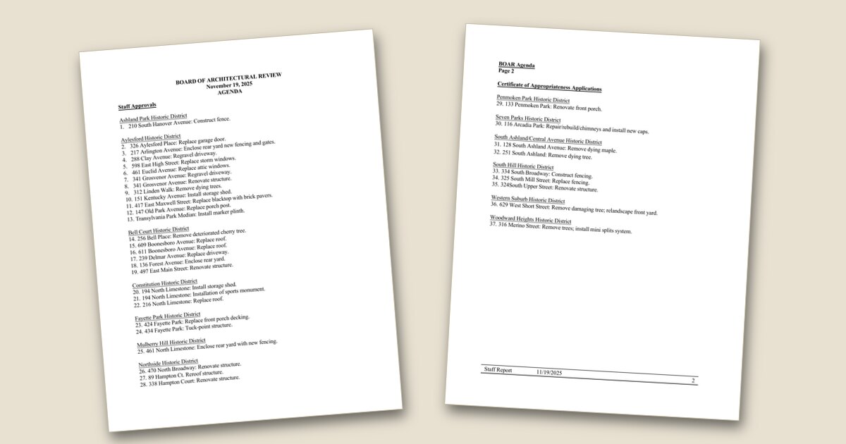 Cover page of the Board of Architectural Review – Nov 19, 2025 agenda PDF