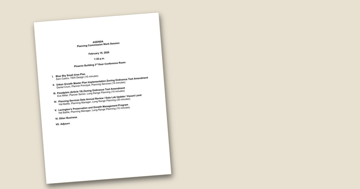 Cover page of the Planning Commission Work Session – Feb 19, 2026 agenda PDF