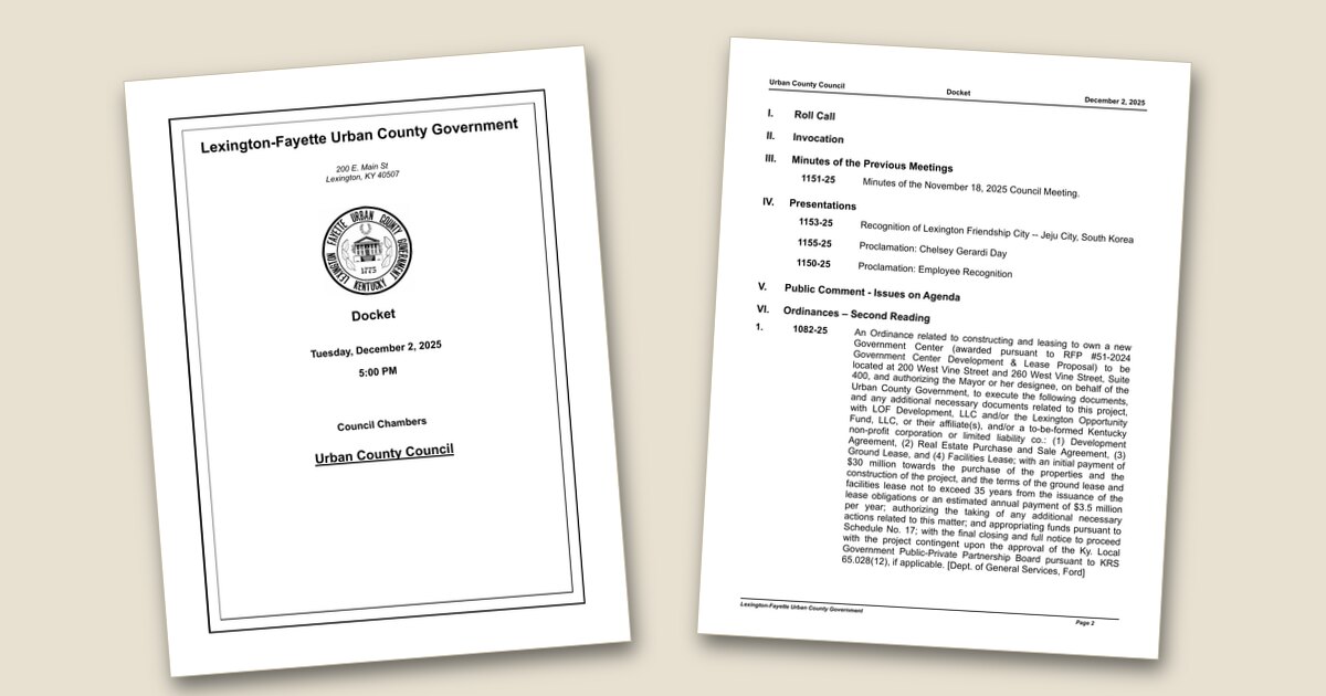 Cover page of the Urban County Council – Dec 02, 2025 agenda PDF