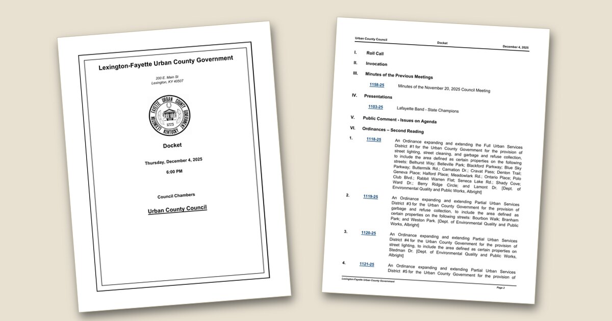 Cover page of the Urban County Council – Dec 04, 2025 agenda PDF