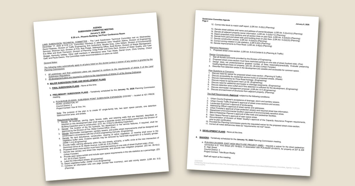 Cover page of the Planning Commission Subdivision (Sub) Committee – Jan 08, 2026 agenda PDF