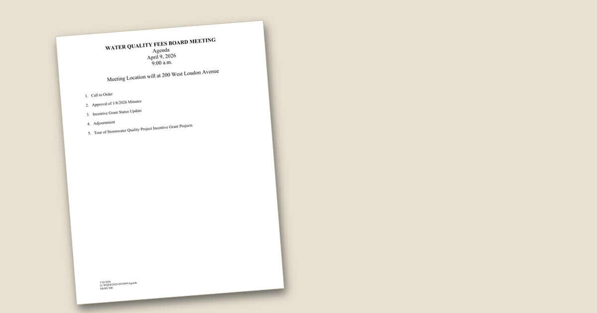 Cover page of the Water Quality Fees Board meeting – Apr 09, 2026 agenda PDF