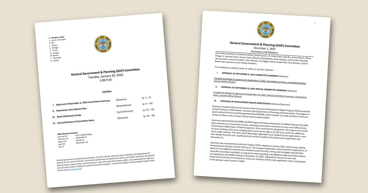 Cover page of the General Government & Planning (GGP) Committee – Jan 20, 2026 agenda PDF