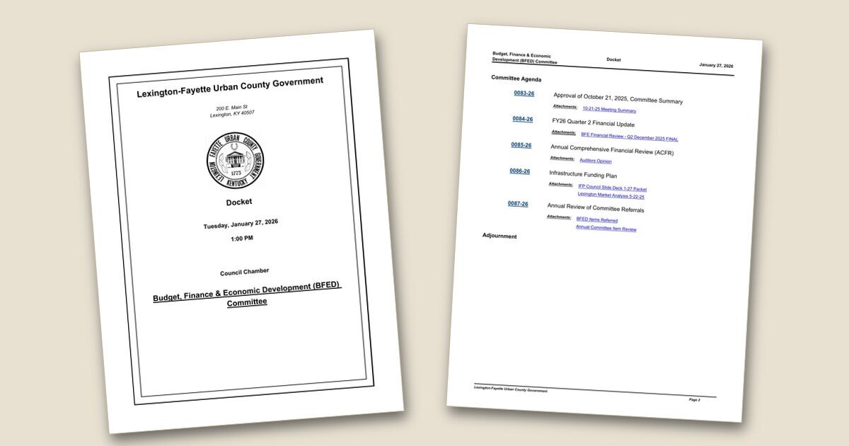 Cover page of the Budget, Finance & Economic Development (BFED) Committee – Jan 27, 2026 agenda PDF