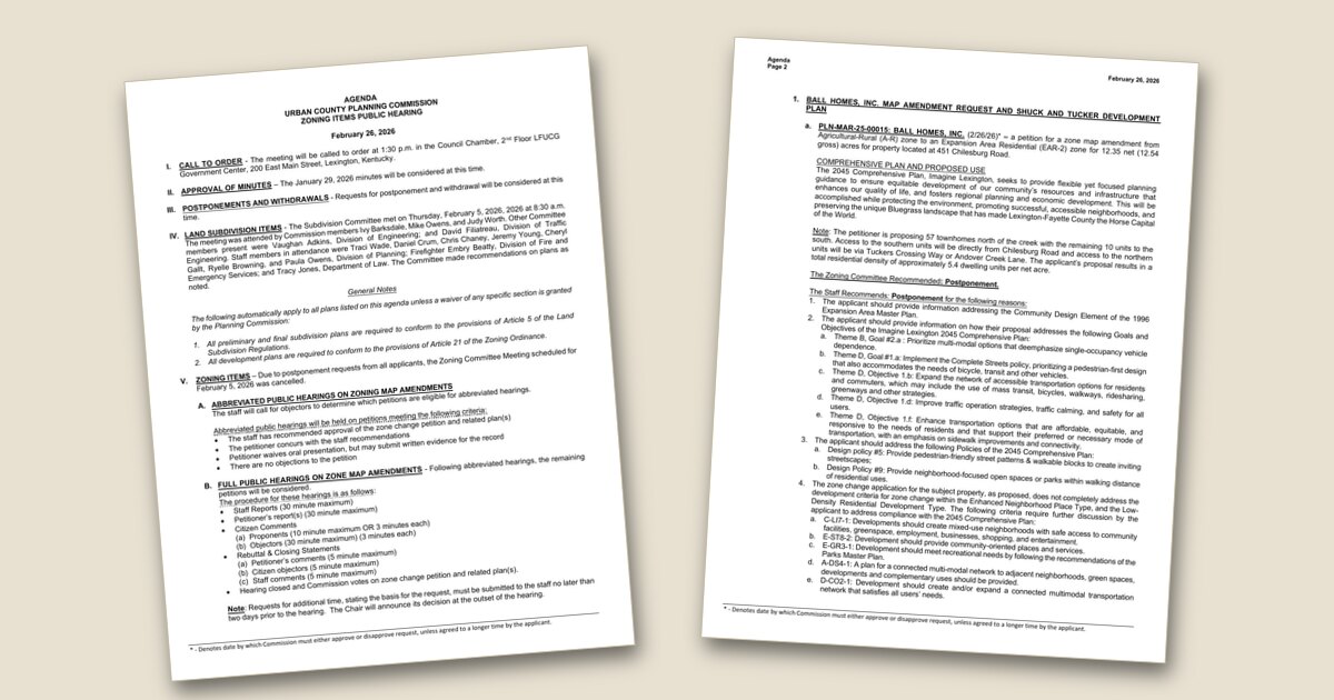 Cover page of the Planning Commission – Zoning Items – Feb 26, 2026 agenda PDF