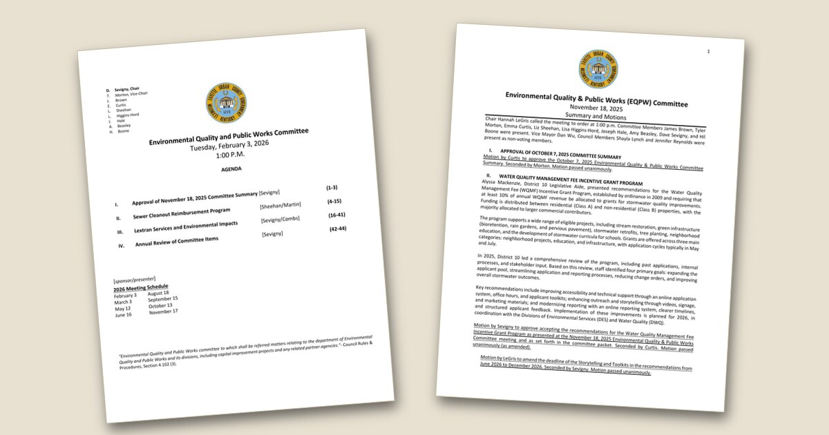 Cover page of the Environmental Quality & Public Works (EQPW) Committee – Feb 03, 2026 agenda PDF