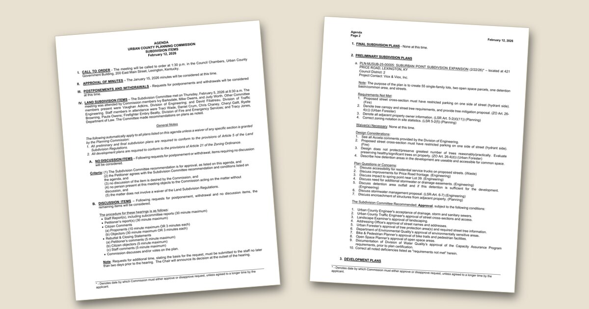 Cover page of the Planning Commission Subdivision Items – Feb 12, 2026 agenda PDF