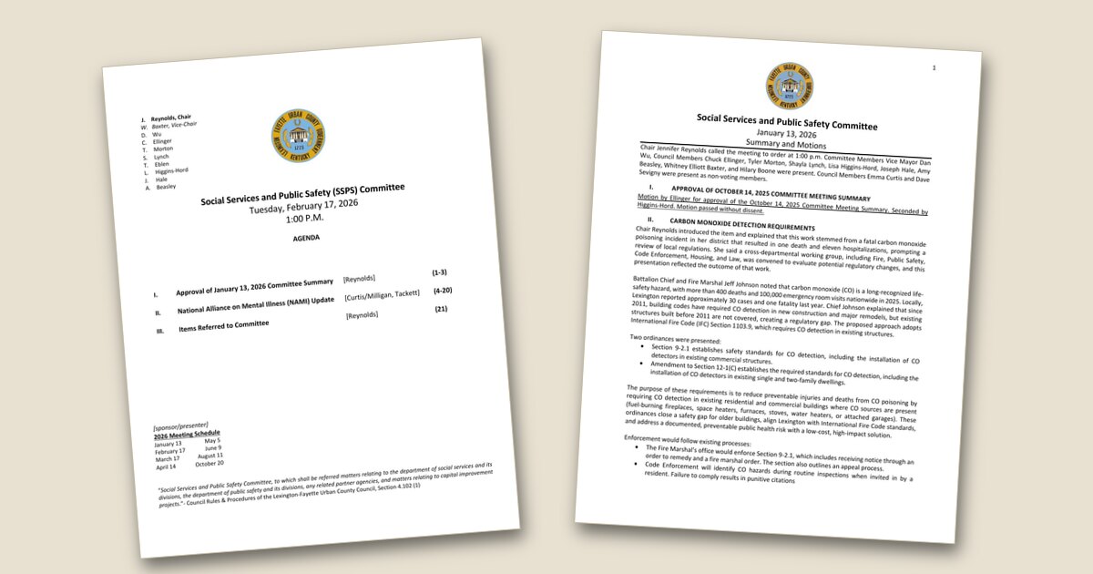 Cover page of the Social Services & Public Safety (SSPS) Committee – Feb 17, 2026 agenda PDF