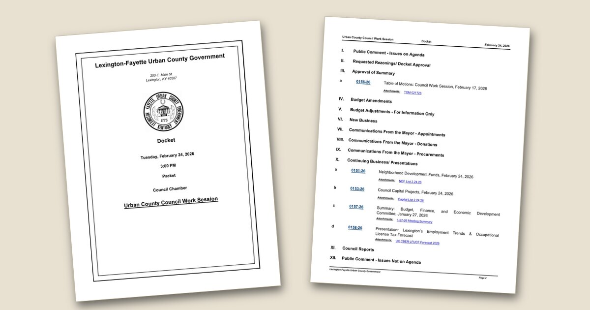 Cover page of the Council Work Session – Feb 24, 2026 agenda PDF