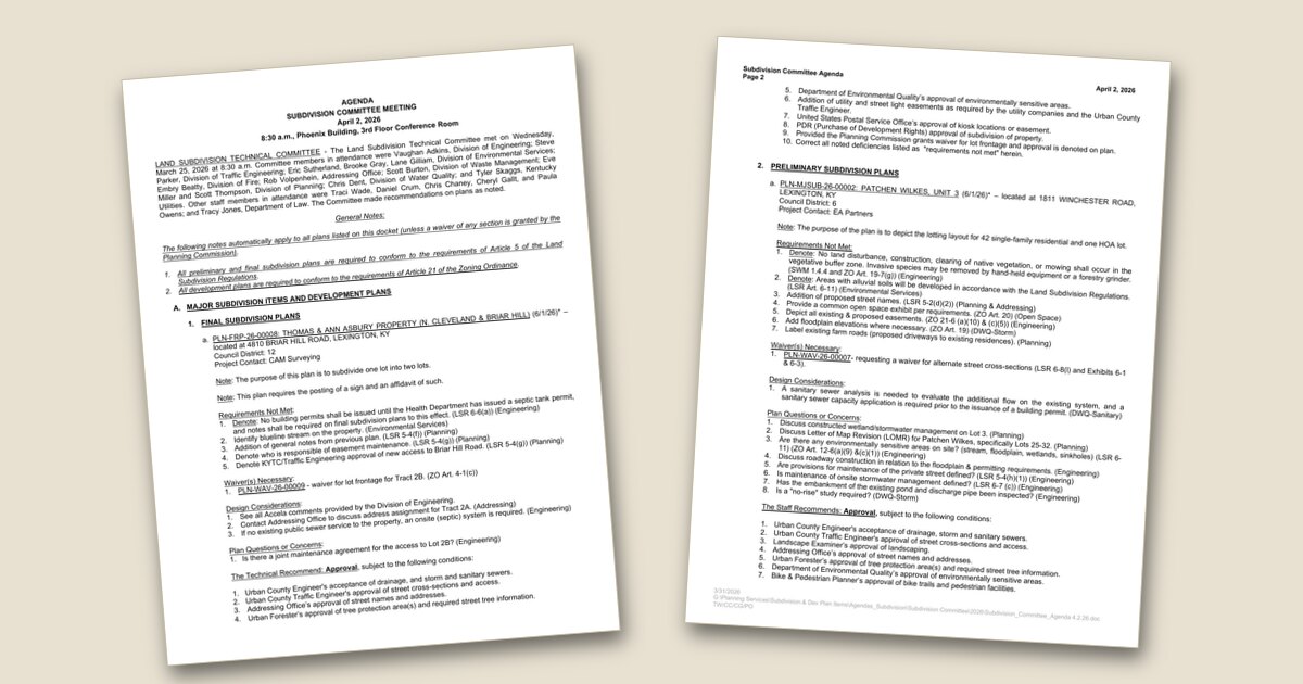 Cover page of the Planning Commission Subdivision (Sub) Committee – Apr 02, 2026 agenda PDF
